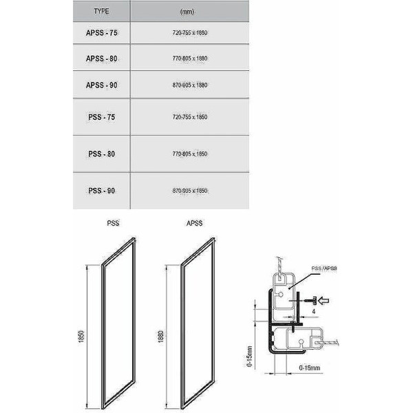 Душевое ограждение Ravak Supernova 90x188 стекло рифленое, профиль сатин (94070U02ZG)