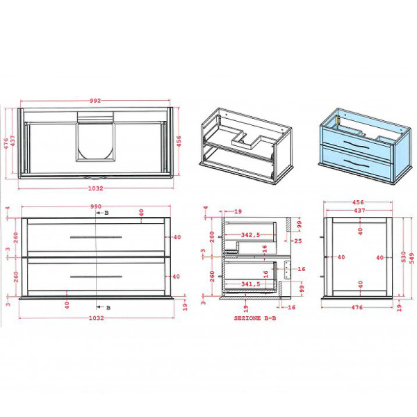 Тумба подвесная Cezares Tiffany 100x55 Blu Petrolio (54953)