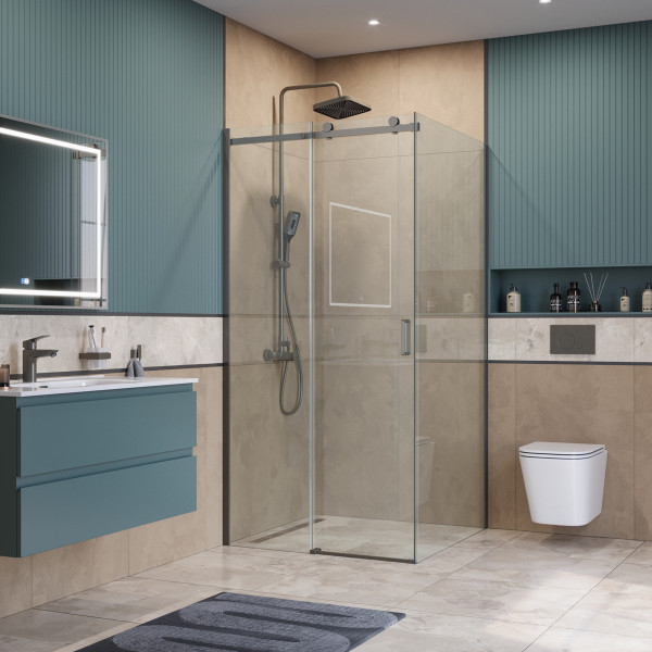 Душевой уголок BelBagno Soft Close-2 100x100x200 стекло прозрачное, профиль оружейная сталь матовая (SOFT_CLOSE-2-A-1-100-C-GM)