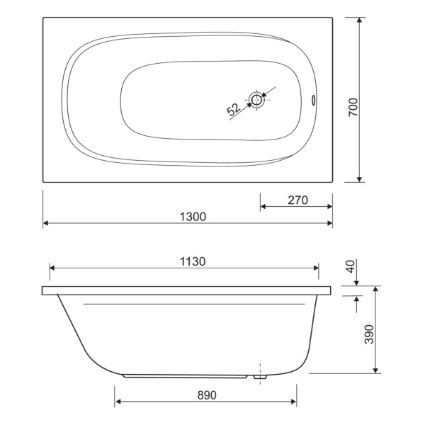 Ванна акриловая Cezares Eco 130x70x56 белый (ECO-130-70-40-W37)