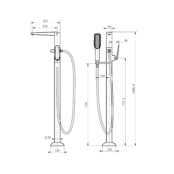 Смеситель напольный Boheme Venturo хром с душевым комплектом (379) Смеситель напольный Boheme Venturo хром с душевым комплектом (379)