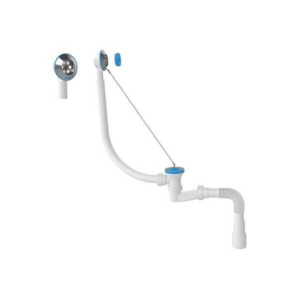 Обвязка для ванны Nova с выпуском 1 1/2"х40 плоский сифон (h=120 мм) с гибкой трубой 1 1/2"х40/50 (с метал. цепочкой) (1524)