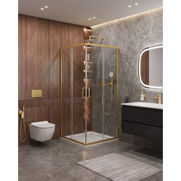 Душевой уголок Cezares Molveno 90x90x195 стекло прозрачное, профиль брашированное золото (MOLVENO-A-2-90-C-BORO-IV)