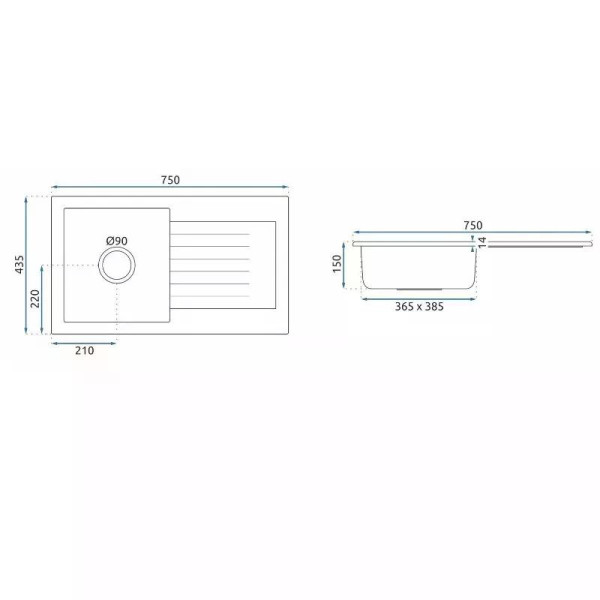Мойка для кухни Rea dag black гранит 75x43,5x15 черная (ZLE-00111) Мойка для кухни Rea dag black гранит 75x43,5x15 черная (ZLE-00111)