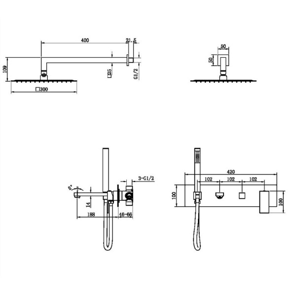 Душевая система Boheme Qubic MG (золото-матовый) (474-MG)