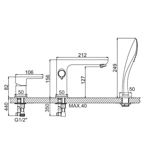 Смеситель на борт ванны Ledeme с душевым гарнитуром (L1153) Смеситель на борт ванны Ledeme с душевым гарнитуром (L1153)