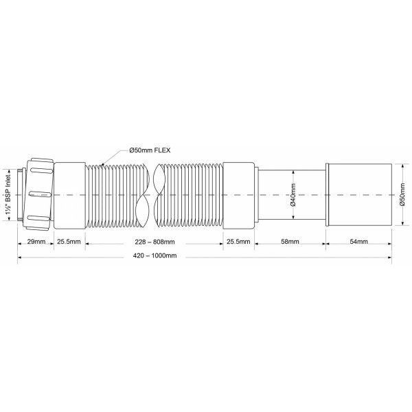 Отвод гофрированный переходной McAlpine 1 1/2"x40/50 290-500 мм (MRMF2-05)