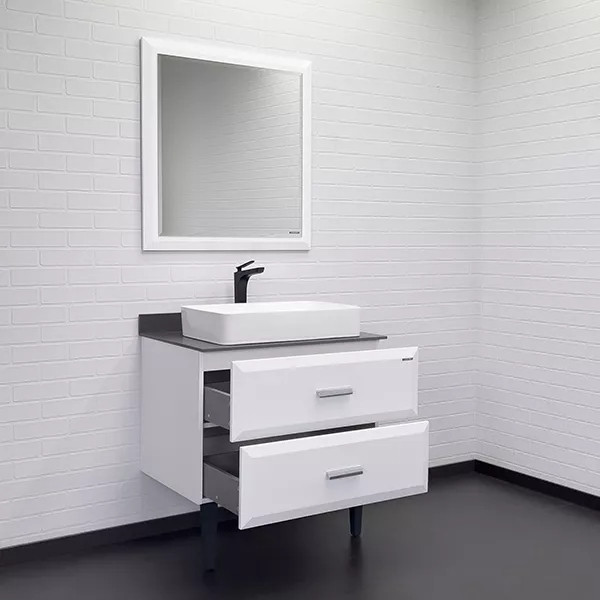 Тумба подвесная с раковиной Comforty Империя 800x520x890 белый глянцевый/графит (00-00014817)