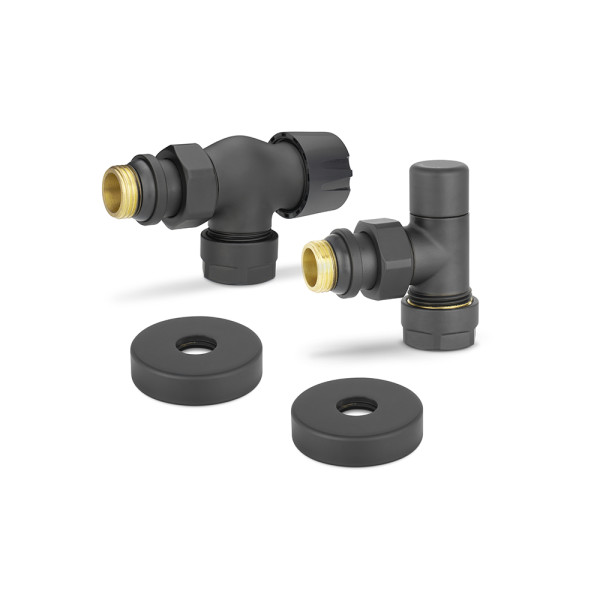 Комплект радиаторных клапанов угловой (осевой) 1/2"х3/4"(18)ЕК Varmega №3 (черный) (VMDV12-210415)
