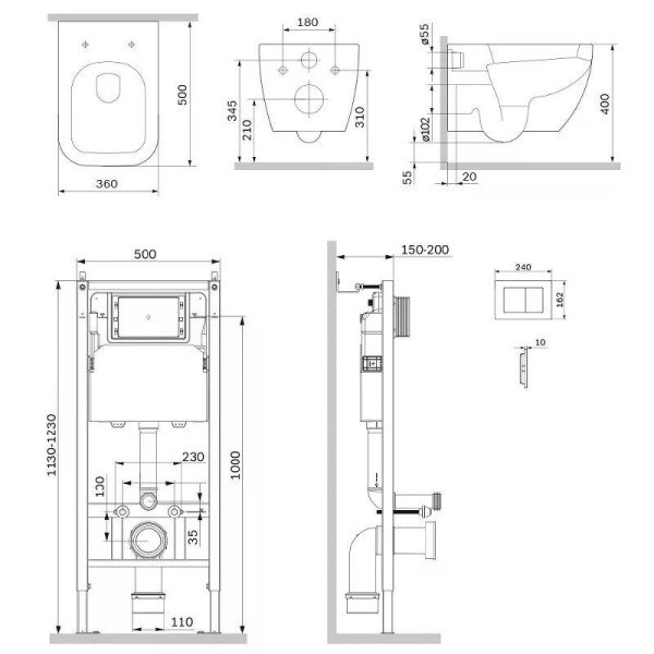 Комплект инсталляция с унитазом AM.PM PrimeFit с клав S черн мат с подв унит Gem Aquaspin (IS90238.901901)