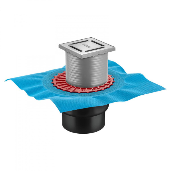 Трап Berges водосток Zentrum Norma 100х100, матовый хром, выпуск D50/75/110 H74 вертикальный (090462)