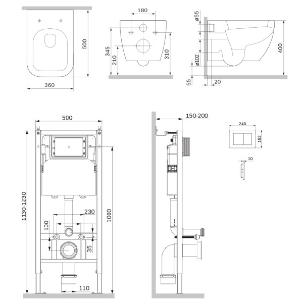 Комплект инсталляция с унитазом AM.PM PrimeFit с клав S хром глянц с подвесным унитазом Gem Aquaspin (IS90251.901901)