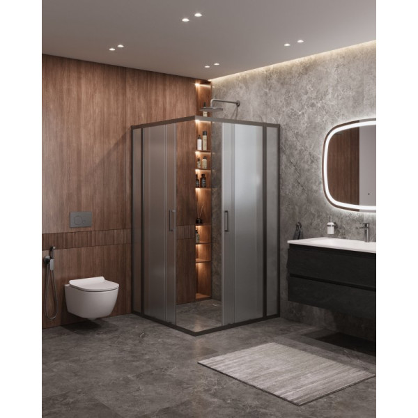 Душевой уголок Cezares Molveno 110x110x195 стекло прозрачное, профиль оружейная сталь (MOLVENO-A-22-90+20-C-GM-IV)