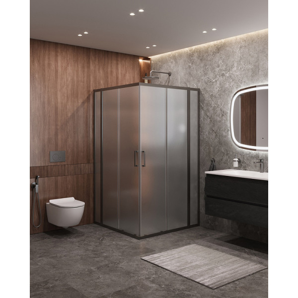 Душевой уголок Cezares Molveno 110x110x195 стекло матовое, профиль оружейная сталь (MOLVENO-A-22-90+20-P-GM)