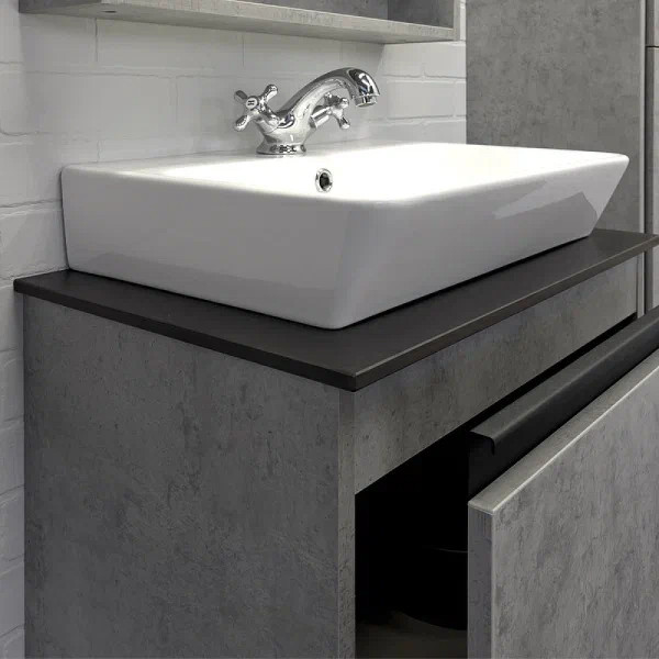 Тумба подвесная с раковиной Comforty Эдинбург 600x400x950 дуб светлый/черный (00-00004763)