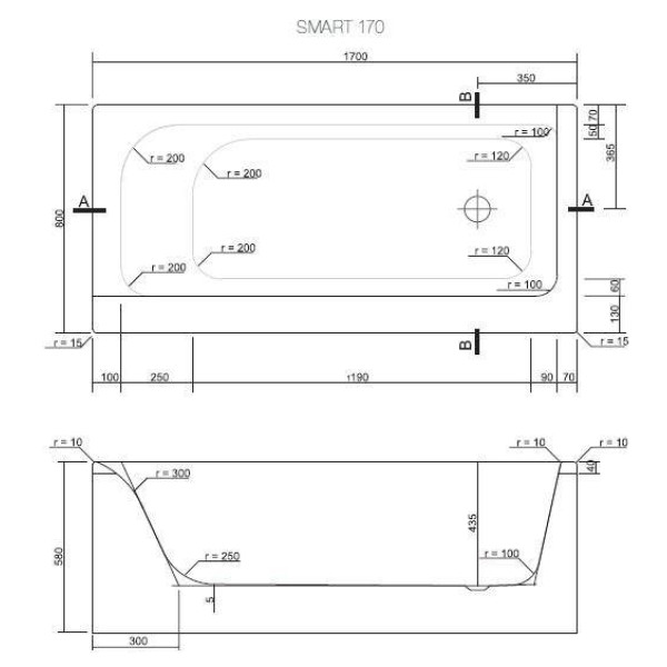 Ванна акриловая Cersanit Smart 1700х800х435 L (P-WP-SMART*170-LNL)