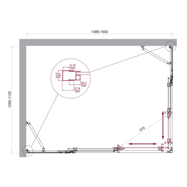 Душевой уголок BelBagno Luce 150x110x195 стекло прозрачное, профиль хром (LUCE-AH-22-150/110-C-Cr)