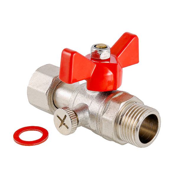 Кран 1/2"х3/8" ВН шаровый для подключения манометра Valtec (красная бабочка) VT.806.N.0403