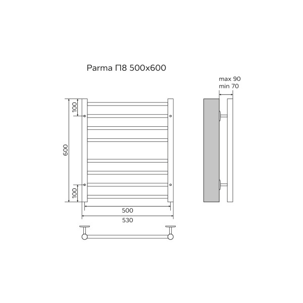 Полотенцесушитель водяной Azario Parma 500x600 хром