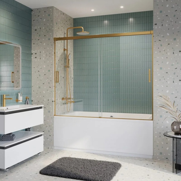 Душевая шторка для ванны Cezares Tandem-Soft 180x145 стекло прозрачное, профиль брашированное золото (TANDEM-SOFT-VF-2-180/145-C-BORO-IV)