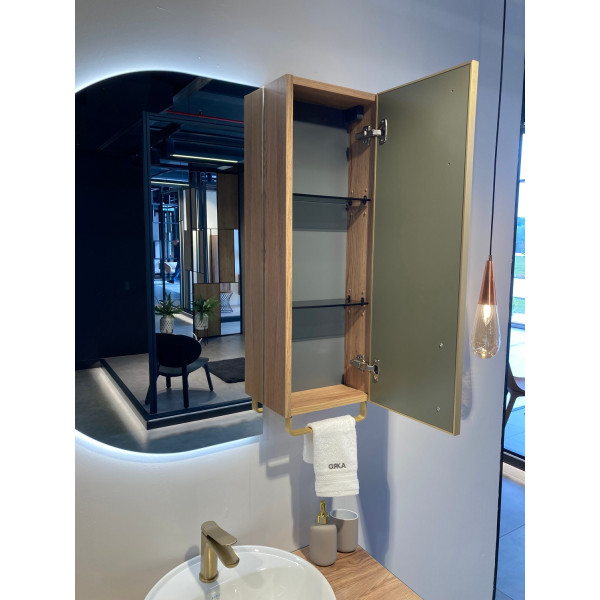 Шкаф подвесной Orka Salerno 300x160x850 зеленый матовый, светлое дерево (3005749)
