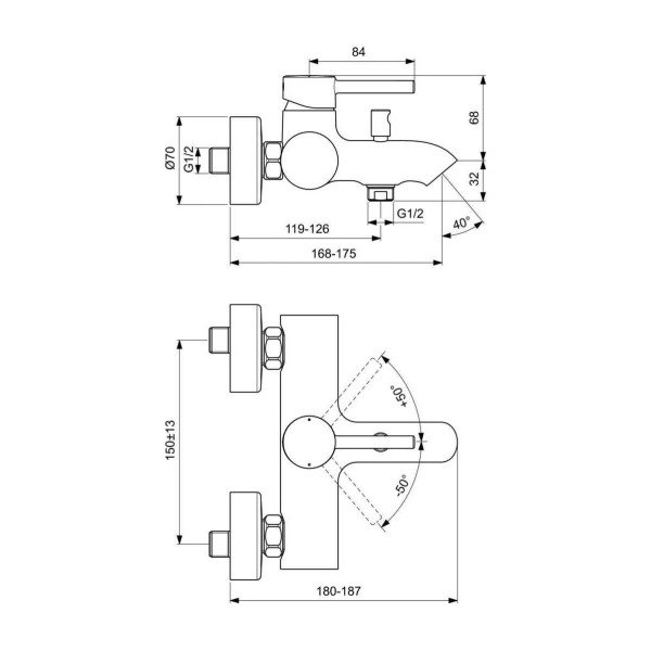 Смеситель для ванны и душа Ideal Standard Kolva черный/хром (BC675U4)