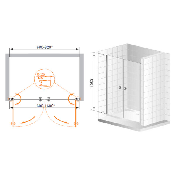 Душевая дверь Cezares Elena 175х195 стекло прозрачное (ELENA-W-B-2-180-C-Cr)