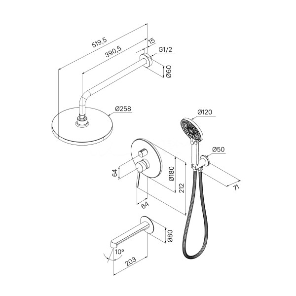 Душевая система скрытого монтажа Iddis Odda с тропическим душем ручным душем и изливом белый матовый (ODDWT03i68)
