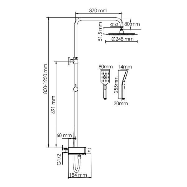 Душевая система WasserKRAFT черная (A114.258.130.CB Thermo)