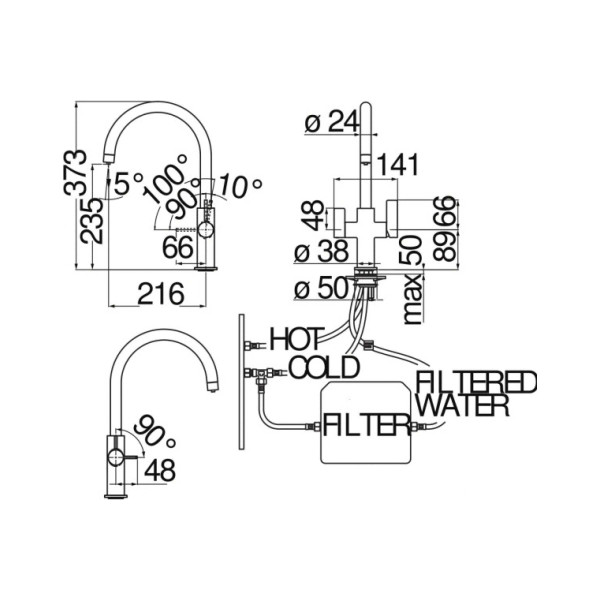 Смеситель для кухни Nobili Flag хром, с подключением к фильтру (FL96824/3VCR)