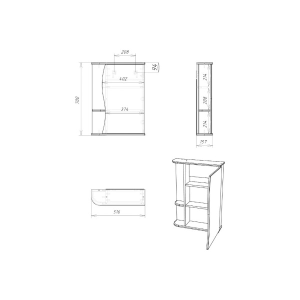 Шкаф зеркальный Домино Айсберг Волна 1-50 правый (DA1031HZ) Шкаф зеркальный Домино Айсберг Волна 1-50 правый (DA1031HZ)