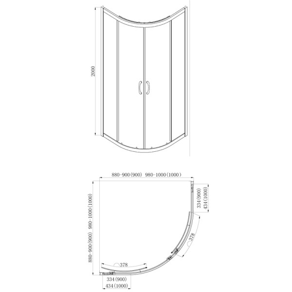 Душевое ограждение Azario Milton 100х100х200 полукруглое стекло прозрачное профиль серебро (AZ-ND2142 100)