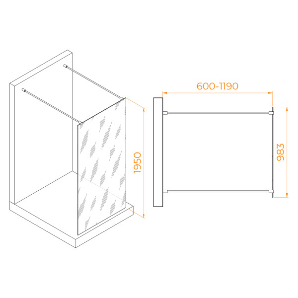 Душевое ограждение RGW Walk In 100x195 стекло прозрачное, профиль хром (35101610-11)