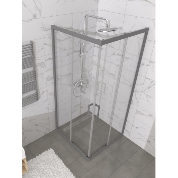Душевой уголок Triton Фикс-графит 90x90  стекло прозрачное, профиль графит (DK464)