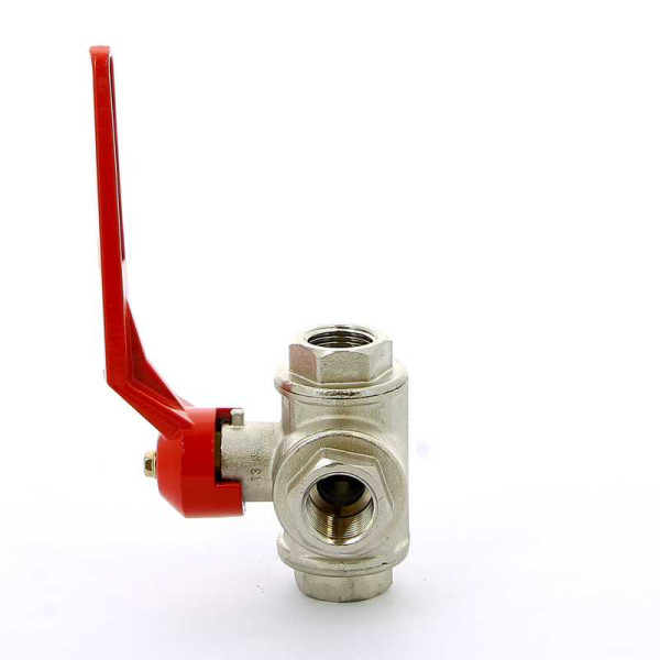 Кран Itap 1/2" шаровый трёхходовой L-порт (красная ручка-рычаг) (1280012L)