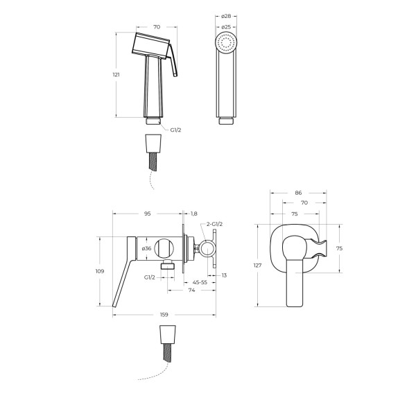 Гигенический душ со смесителем BelBagno (ALBANO-HGN-CRM)