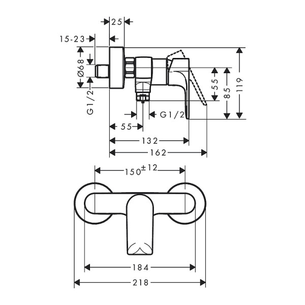 Смеситель для душа Hansgrohe Rebris E черный (72650670) Смеситель для душа Hansgrohe Rebris E черный (72650670)