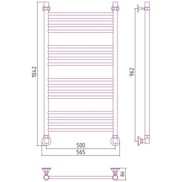 Полотенцесушитель водяной Стилье Аксиома-10 1000х500 хром (00661-1050)