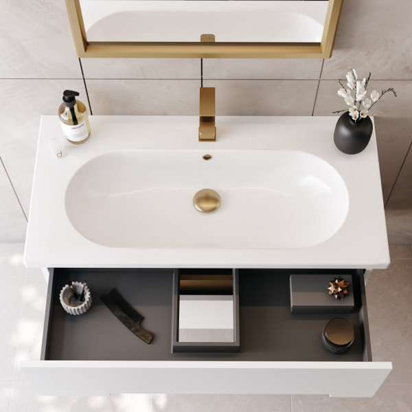 Тумба подвесная Orka Lodi 650x500x570 с раковиной белый, золото (5005880)