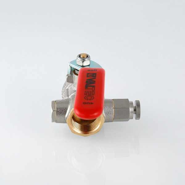 Кран 1/2" ВВ шаровый с дренажем и воздухоотводчиком Valtec (красная ручка) VT.245.N.04