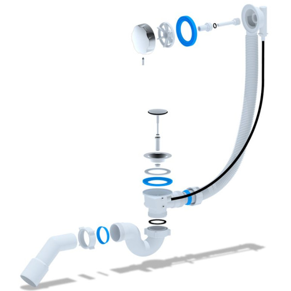 Обвязка для ванны АНИ полуавтомат 580 мм. (с трубным сифоном, с переходной трубой 45° 40/50 мм., ручка металл) АНИ пласт (EM611)