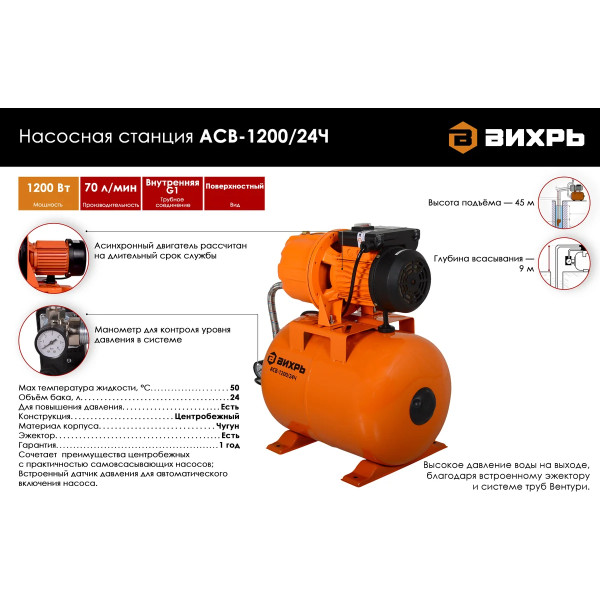 Станция водоснабжения автономная Вихрь АСВ-1200/24Ч (68/1/9)