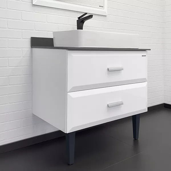 Тумба подвесная с раковиной Comforty Империя 800x520x890 белый глянцевый/графит (00-00014817)