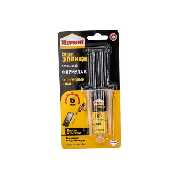 Клей эпоксидный Момент Супер Эпокси Формула 5 Прозрачный 14 мл. (шприц) (2751324)