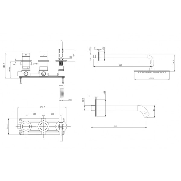 Душевая система Abber Wasser Kreis 316 скрытого монтажа с изливом, термостат, сталь брашированная (AF8150BST)