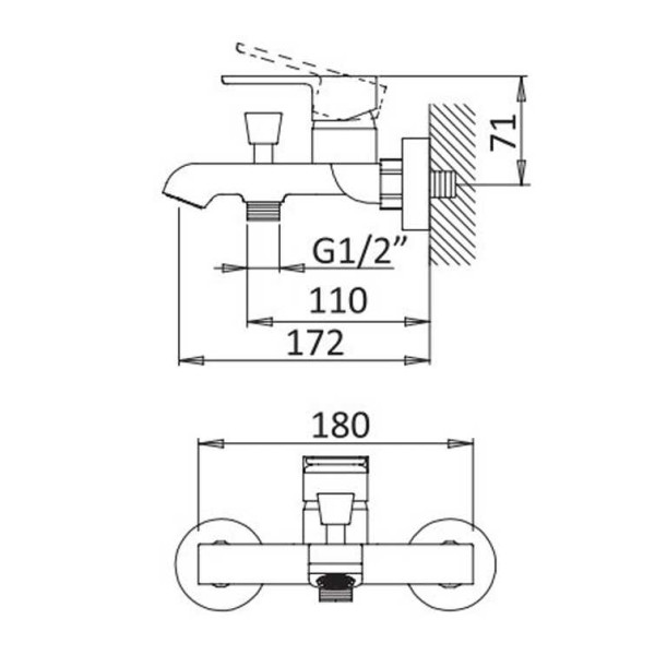 Смеситель для ванны и душа Cezares Nautic с ручным душем, шлангом и держателем, sunrise (NAUTIC-VM-SR)