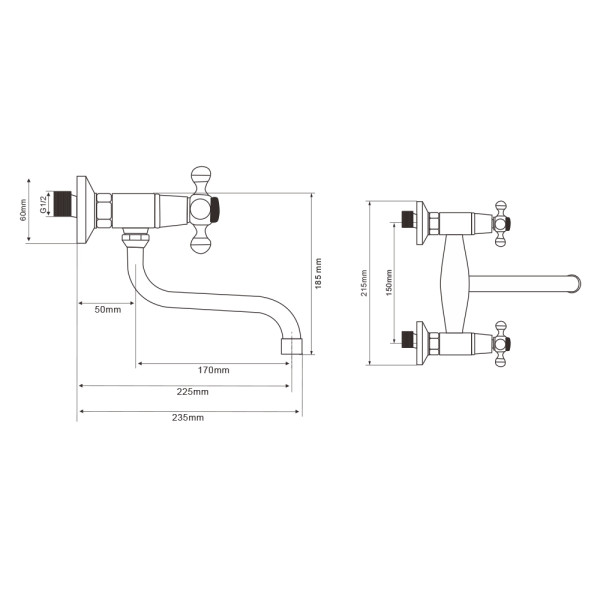 Смеситель для кухни Wesnaart Rassvet настенный хром (RAS02-190)