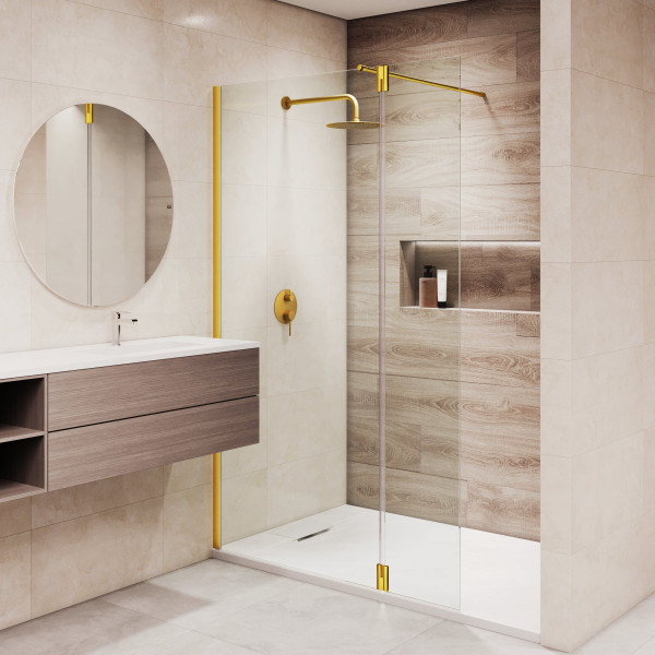 Душевая перегородка RGW WA-050Gb (WA-002Gb + Z-070Gb) 600 стекло прозрачное, профиль золото BRUSH (351005063-16)