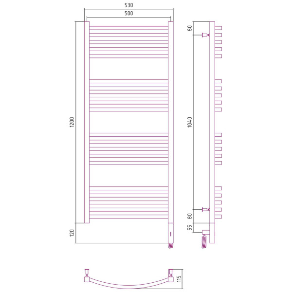 Полотенцесушитель электрический Сунержа Аркус 3.0 1200х600 МЭМ правый, хром (00-5705-1260)