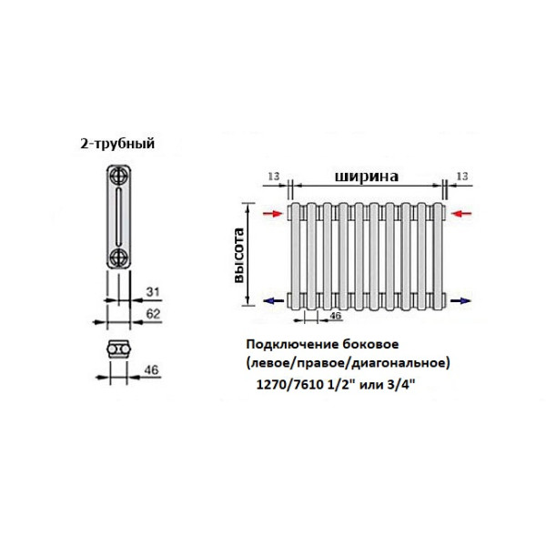 Радиатор стальной Zehnder 2150/15 №1270/7610 15 секций 3/4" RAL 9016 подключение боковое универсальное